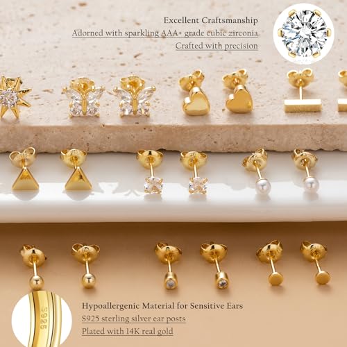 Veedofa Gold Stud Earrings For Women Hypoallergenic 14K Gold Plated Stud Earrings Sets Gold Ball Stud Earrings thumb #4