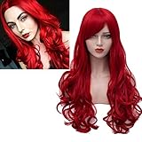 💋 DESIGN: perücke rot lang verkleidung, einzigartige Farben und lockiges Design, elastischem Band, einstellbar bis 53-57 cm, Die meisten Kopfgrößen liegen in diesem Bereich. 100% atmungsaktives Rosen-Netz innen für Komfort beim Tragen. Es gibt zwei verstellbare Riemen in der Perücke, die sich mit einer festen Position, um verschiedene Kopf-Größen miteinander verflochten werden können.