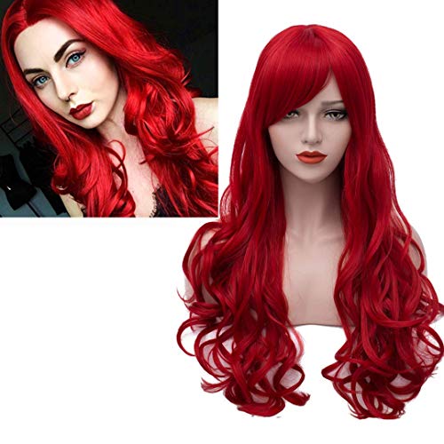 Perücke Damen Rot Lang Locken Perücken mit pony Natürlich Wig/Für Frauen Alltag Cosplay Kostümparty 031D