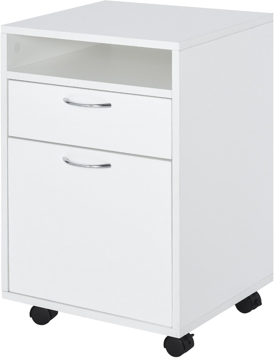 Enhanced Durability Heavy-Duty Mobile White File Cabinet Rugged Construction with Single Drawer and Dedicated Printer Stand Featuring Smooth Motion Casters