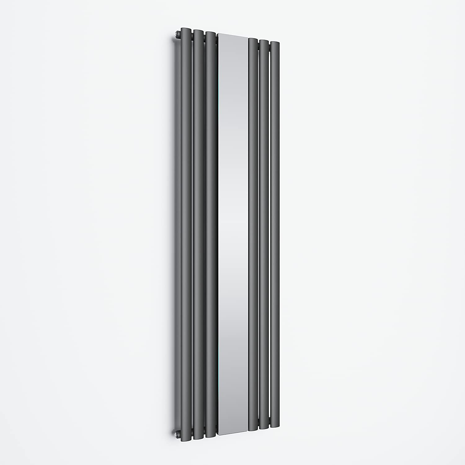 ELEGANT Radiateur de salle de bain design en tubes, avec miroir, 1 800 x 500 mm, anthracite, simple couche, raccord central, tube vertical