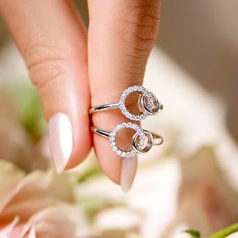 Double Ring Interlocking Ring For Women, Cubic Zirconia Love Knot Promise Adjustable Knuckle Open Thumb Minimalism Gift Jewelry