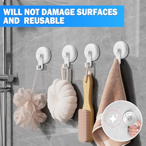 TACGEA Suction Cup Hooks for Shower, Powerful Vacuum Shower Hook for Towel, Robe, Loofah - Reuseable and Removeable Bathroom Hook, White, 6 Pack — view 6