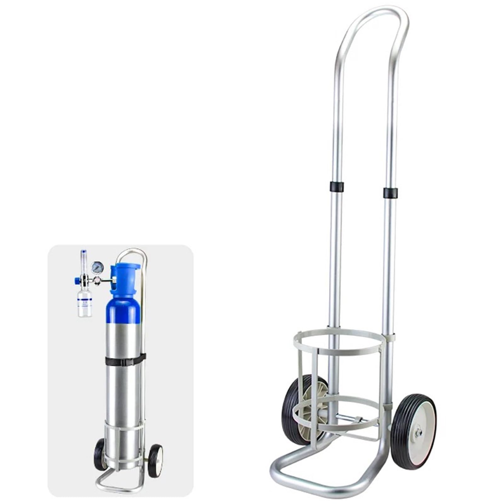 WQPMNYG Adjustable Rolling Oxygen Tank Holder - Portable Medical Cylinder Cart Dolly, Aluminum Nitrous Tank Carrier Stand for Hospitals, Workshops & Laboratories (14" Diameter)