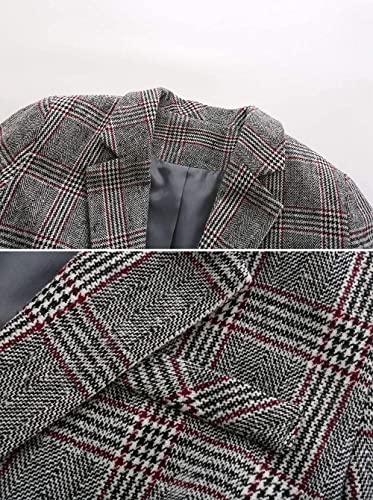 ebossy Women's Notch Lapel 2 Button Boyfriend Blazer Suit Houndstooth Plaid Jacket Coat