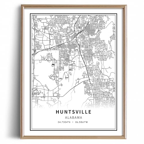 Huntsville Poster - Minimalist Black White Wall Art - Huntsville Street Transit Map Print Picture - Huntsville Art Wall Decor - Map Poster of Huntsville - Decorative City Artwork Souvenir Gift