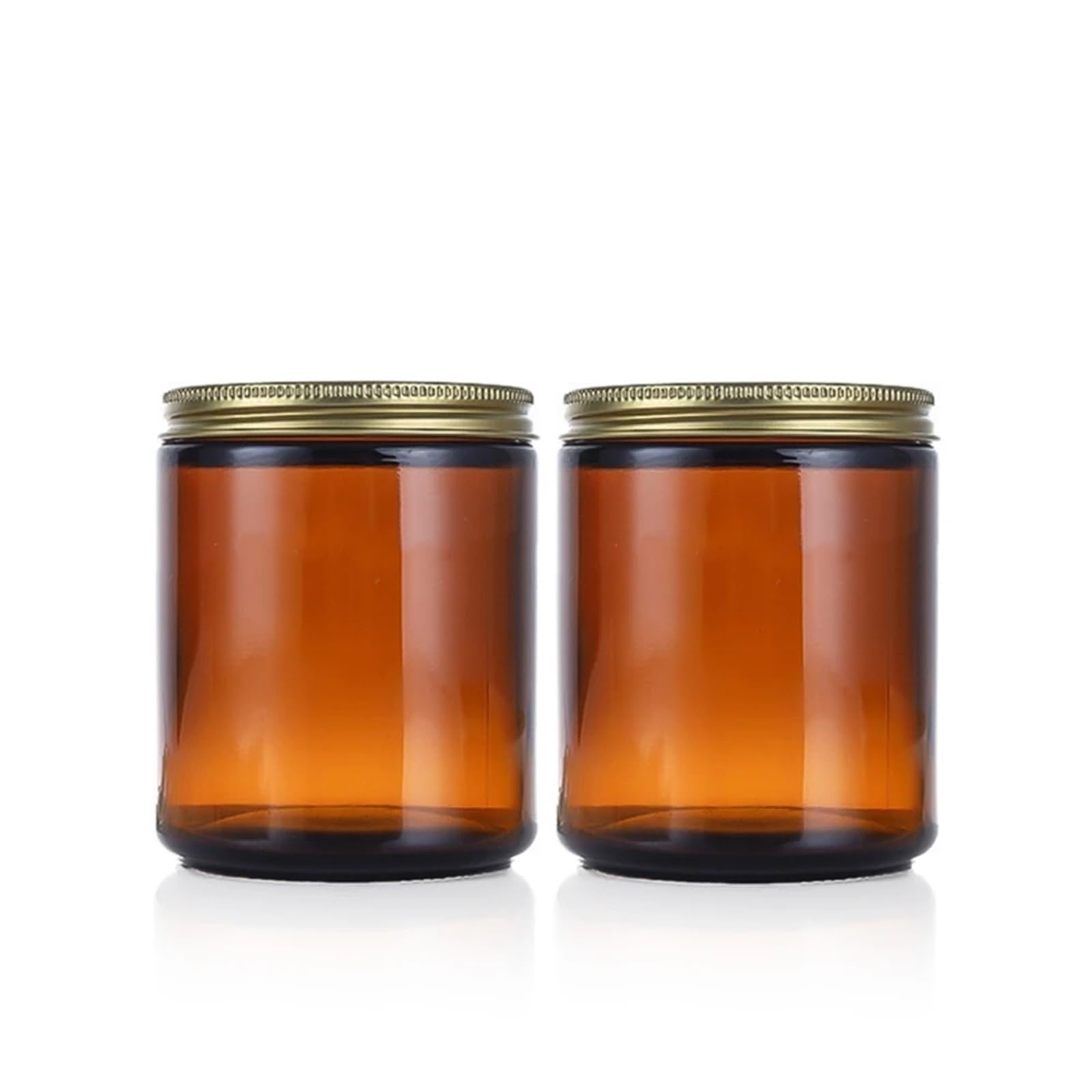 Xinglongs Candle Tin 2-Pack 8oz Amber Glass Jars with Lids & Labels, for Candle Making, Food, Spice Storage(Golden Lid)