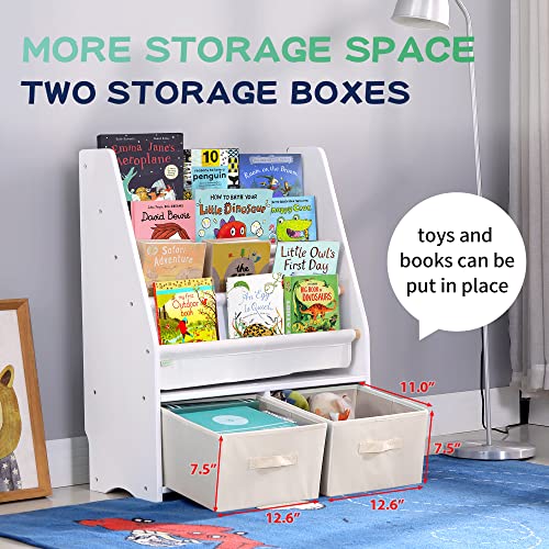 Mallbest Childrens Bookshelf Kids Sling Book Rack With Two Storage Boxes And Toys Organizer Shelves Natural Solid Wood Baby Bookcase #TOP5