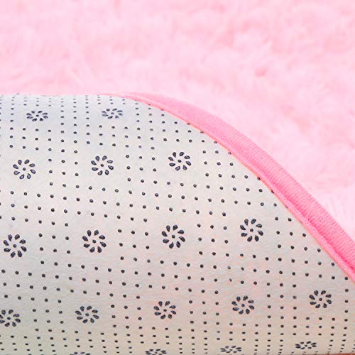 Junovo Oval Fluffy Ultra Soft Area Rugs For Bedroom Plush Shaggy Carpet For Kids Room Bedside Nursery Mats, 2.6 X 5.3Ft, Pink #TOP3