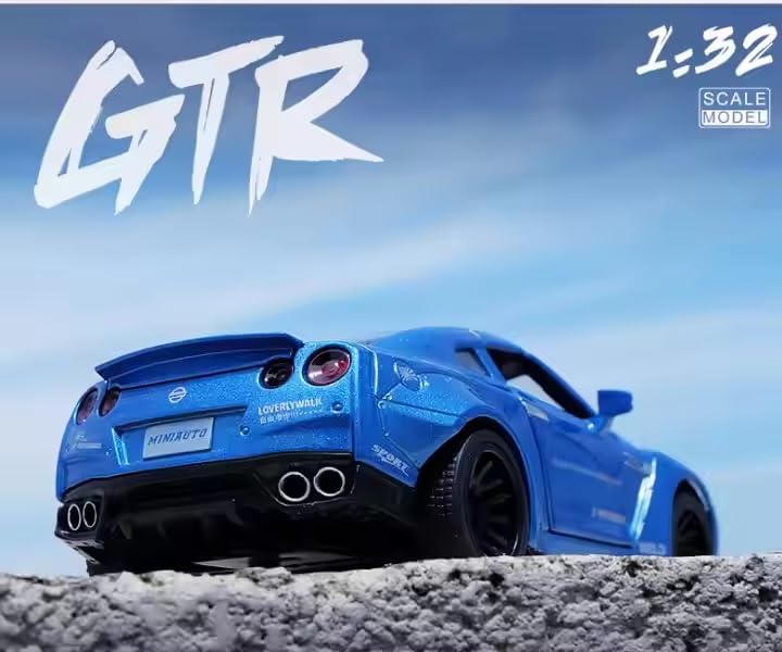 Image of 1:32 Scale New Nissan GTR R34 Toy Car | Metal Pullback Diecast Car for Kids with Openable Doors, Sound, Light Effects, Black