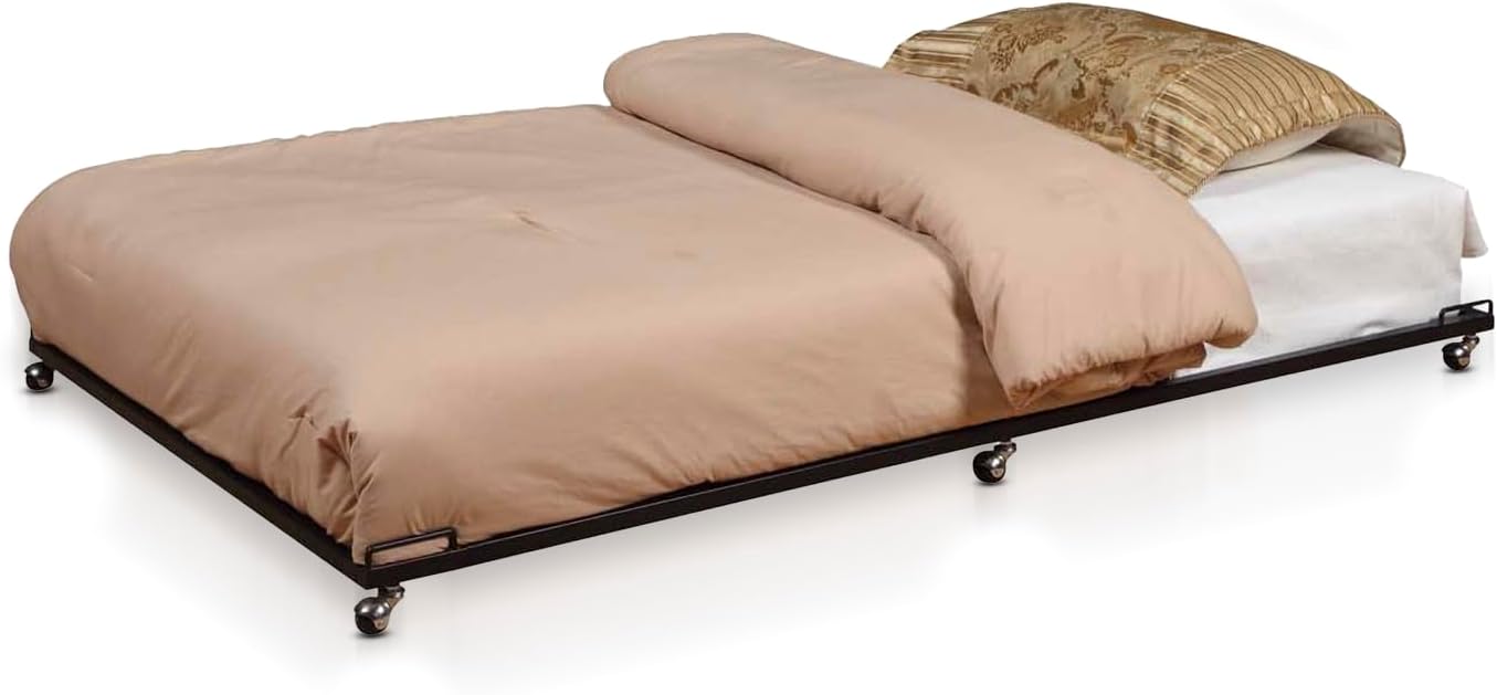 2K Furniture Designs - Twin Size Black Metal Roll Out Trundle Bed Frame for Daybed