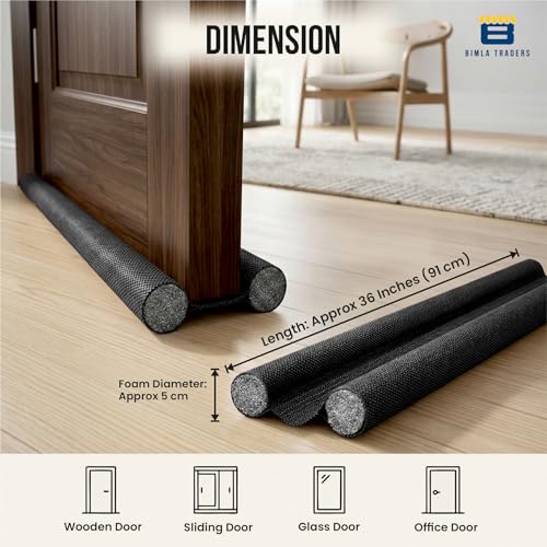 Image of Door Draft Stopper PVC Size 36Inch | Under Door Dust & Noise Blocker | Cold & Heat Insulation Strip | Door Gap Sealer for Home Doors & Windows | Easy Install | Black | Pack of 1