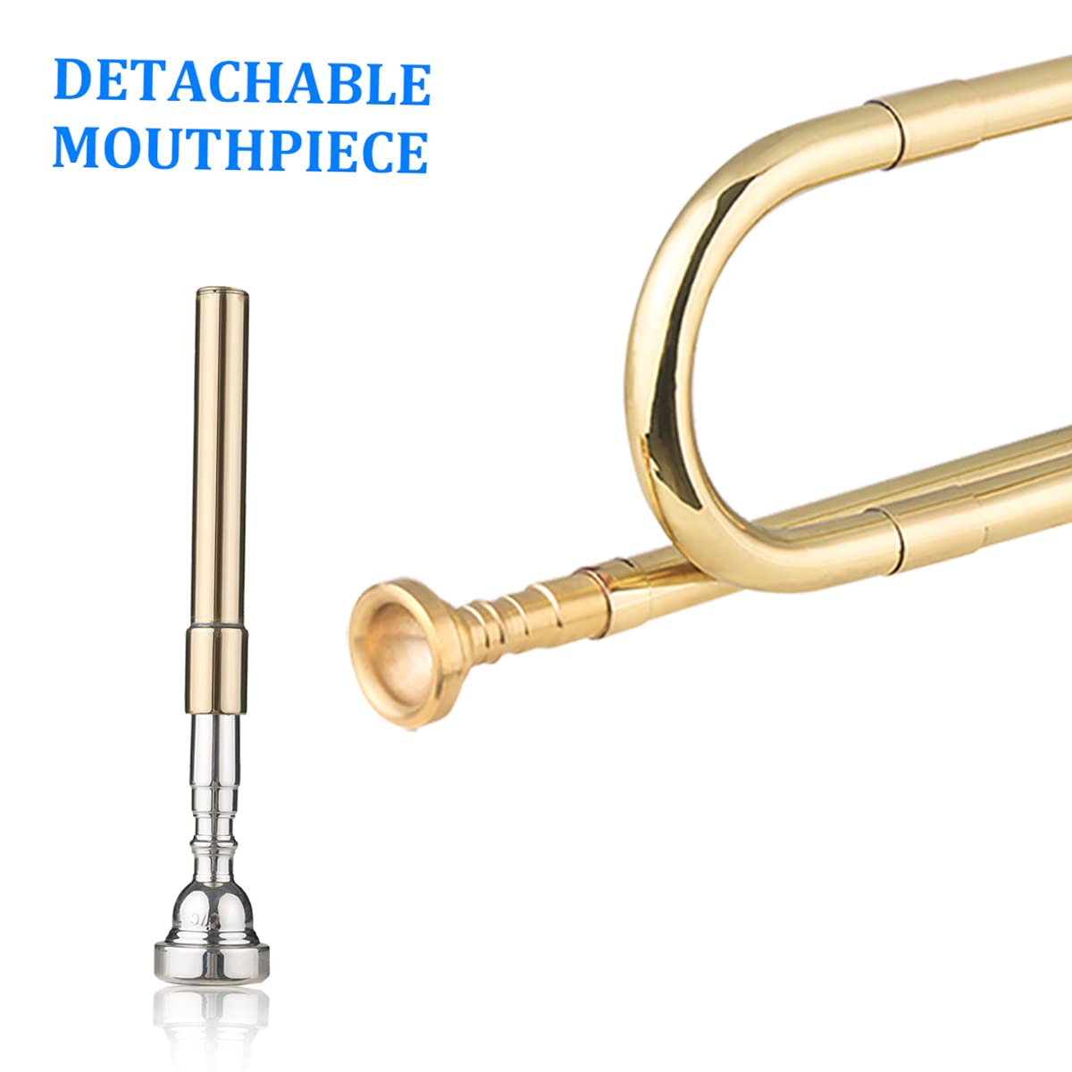 clairon musical,HUIOP Laiton C Bugle Call plaqué or Trompette Corne avec embout Instrument de musique pour débutants School Band Orchestre militaire (18,7 pouces),trompette