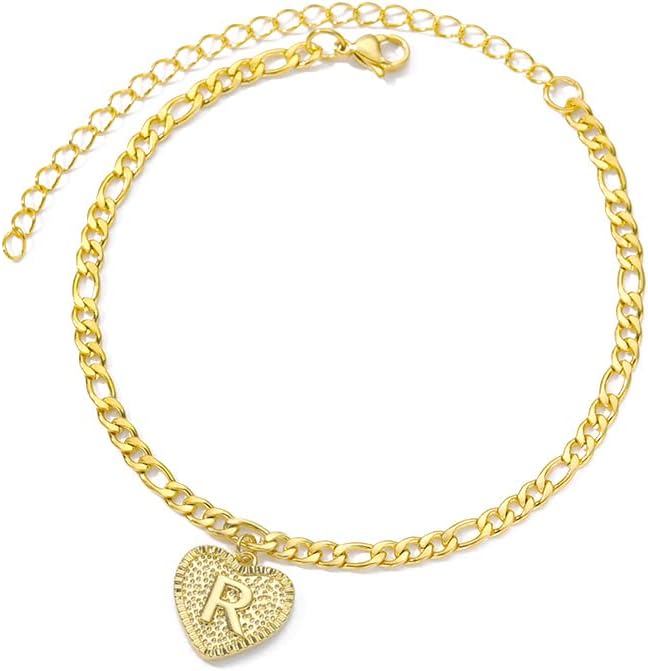 Miniatura 6 de Tobilleras de largo litro para mujer, tobillera con inicial para mujer, cadena dorada con dije de corazón, tobillera para mujer, Estados Unidos, J