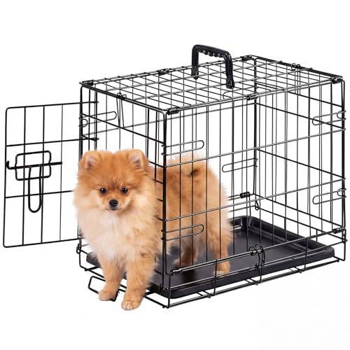 Image of Sweetcrispy 18 Inch Dog Crate, Small Dog Cage, Foldable Puppy Pet Kennel | Single Door, Metal Kennel, Secure Lock, Removable Tray, Indoor Outdoor Training Travel