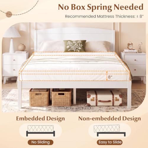Image of GIANTEX Full Size Wooden Bed Frame with Curved Headboard, Wood Slat Support