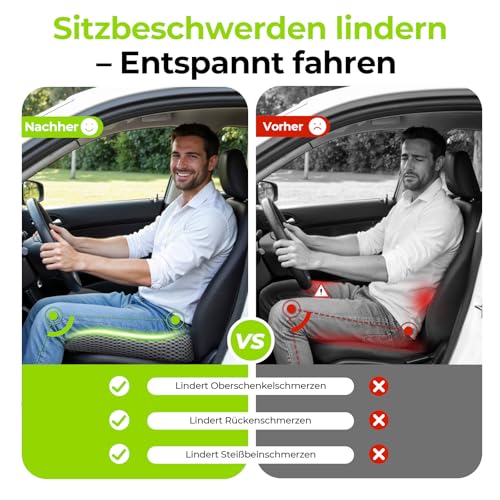 AUVON Keilkissen fürs Auto Stuhl mit U-Form-Design zur Sitzerhöhung & Haltungssupport, Memory Foam Sitzkissen-Auto zur Linderung von Steißbein-, Rücken- und Ischiasschmerzen, rutschfeste Unterseite