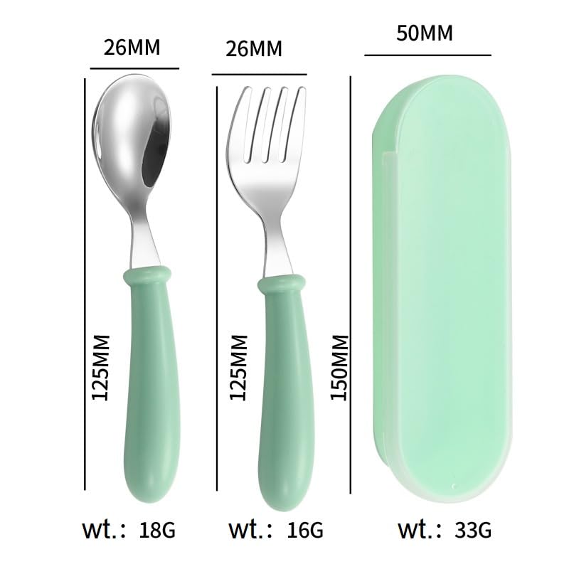 Image of 2-Piece Portable Cutlery Set for Lunch Box - Metal Spoon & Fork with Plastic Handle and Travel Storage Box | Reusable Tableware for Office, School, Home, Travel (Green)