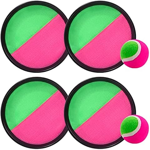 MoonSing Catch Bat Ball Game, Toss and Catch Balls Sport Game Set, Disc Paddle Toys Kids and Adults Adjustable, for Outdoor Activities, Baseball Garden Lawn Beach, Party Favor (4 Paddles and 2 Balls) Cover
