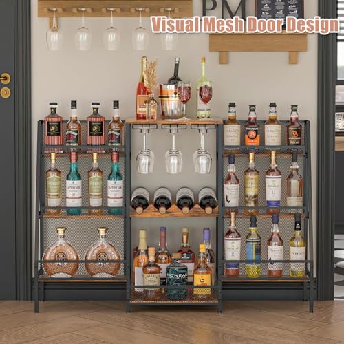 رف مشروبات قائم بذاته من ليودوكس، حامل بار شبه منحرف من 6 طبقات، خزانة مشروبات مع اسوار، خزانة مشروبات مع حامل زجاج، طاولة بار منزلية صغيرة لخزائن المشروبات، رف تخزين لغرفة المكتب