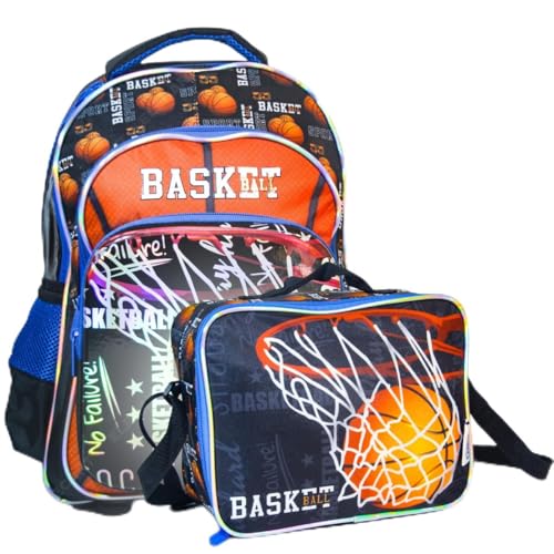 Image of Basketball School Bag Combo Set for Boys | 15 Inch Sports Backpack with Matching Lunch Bag | Lightweight Waterproof |School Essentials for Nursery, Kindergarten & Primary Students