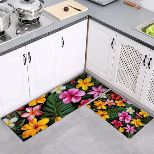 Ensemble tapis de cuisine antidérapant lot de 2 imprimé vert