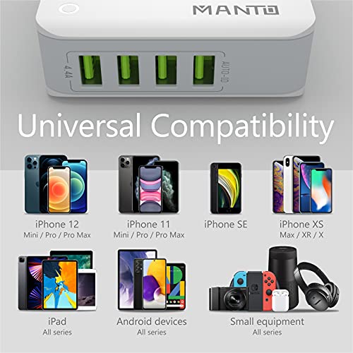image for Multiple USB Wall Charger, MANTO 4.4A/22W 4 Port USB Travel Power Adap