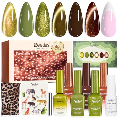 Image of Beetles Green Gel Nail Polish Set, Deerwood Tale Fall Nails with Liner Gel