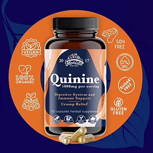 Image of Leg Cramp Support - Organic Quinine Capsules from Cinchona Bark - 1000 mg (Pack of 2, Total 200 Capsules)