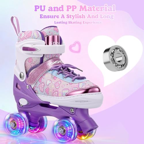 TOMSHOO Roller Skates for Girls 4 Size Adjustable Kids Roller Skates with Light Up Wheels for Outdoor Indoor (Heart - Purple, Medium - Big Kid (13C-3)) by TOMSHOO - Image 4