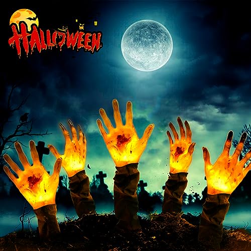 5PK Halloween Zombie Hands Pathway Lights, Battery Operated Waterproof Arms Stake Lights for Halloween Decorations Outdoor Garden Yard Pathway Decor