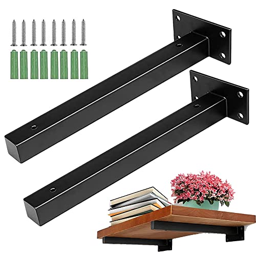 2 Piezas Soportes de Estante Flotante, Soporte Baldas Pared Oculto, Escuadra Balda, Soporte Baldas Pared, con Tornillos, Anclajes de Pared, para Decoración, Jardín, Soportes(Negro) Cover