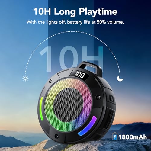 Image of Bluetooth Speaker, 2026 Portable Wireless Shower Speaker, Digital Display Portable Speaker with Detachable hook ,IPX7 Waterproof with LED Light, HD Sound & Bass for Bathroom, Pool, Beach & Outdoor