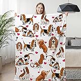 BlessLiving Basset Hound Fleece Blanket Red Hearts Dog Pattern Flannel Blanket Cute Puppy Blanket Soft Plush Throw Blanket for Pet Lovers (50'x60')
