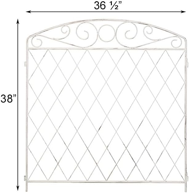 Panacea French Country Scroll Garden Fence, Aged White – Set of 10 Decorative Metal Grid Panels with Scrollwork, Interlocking Border Fencing for Yard, Garden, Pets, Outdoor Landscaping