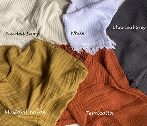 100% Organic Muslin Cotton Throw Blanket For Adult Kids Couch, 4-Layer Pre-Washed Natural Plant Dyed Yarn, Breathable Soft, Cozy Warm Lightweight Bedspread For Summer, All Season (60X80 Ivory) #TOP2