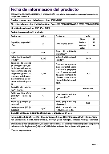 Bauknecht BUO 3O41 PLT X Unterbau-Geschirrspüler 60 cm /14 Maßgedecke /10 Standardprogramme und 1 Sensorprogramm/PowerClean/ActiveDry/Besteckschublade/Vollwasserschutz