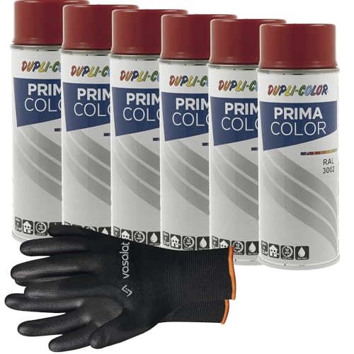 vasalat Dupli-Color Lackspray karminrot glänzend RAL 3002 - Sprühlack für Metall, Kunststoff und Holz - wetterfeste Sprühfarbe für den Innen- und Außenbereich UV -beständig, 6 Stück