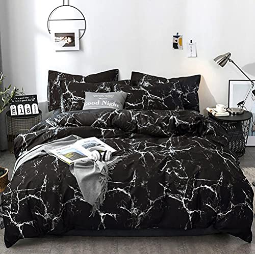 KAREVER Bedding Set - Full Black Marble 3 Pcs Comforter Set - Includes 1 Comforter, 2 Pillow Covers Cotton, Soft, Breathable, Luxurious, Unisex, All Seasons, Machine Wash