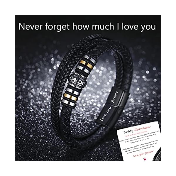 To My Son/To My Grandson Bracelet- "I Will Always Be With You" Braided Leather Bracelet for Men Boys, Stainless Steel Inspirational Wristband, Handmade Mens Braided Leather Bracelet Bangle Wristband (Grandson, Stainless Steel) - Image 3