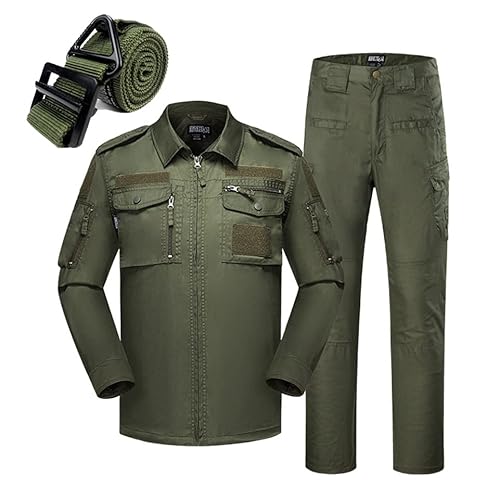 YuanDiann Män utomhus taktiska kamouflagekläder 3-delat set, skjorta & byxor & multifunktionellt bälte, vandring, bergsbestigning, militär, stridskamouflage jaktkläder