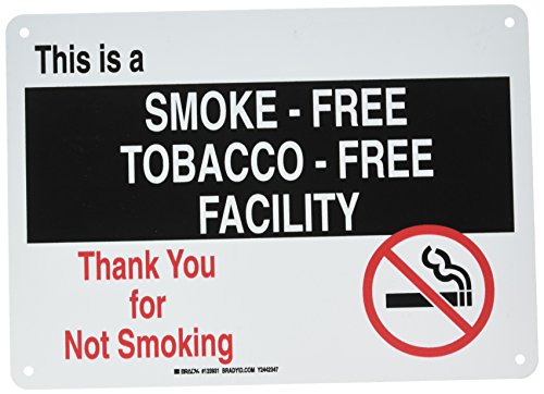 Panneau Tobacco Free Facility Brady 123931 plaque signalétique murale blanche