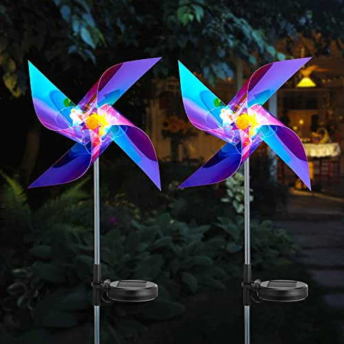 MOUFIER Garden Solar Lights Flower Set of 2 Solar Stake Lights Outdoor Solar Powered Lights IP65 Waterproof Garden Ornaments Outdoor for Pathway Patio Front Yard Decoration