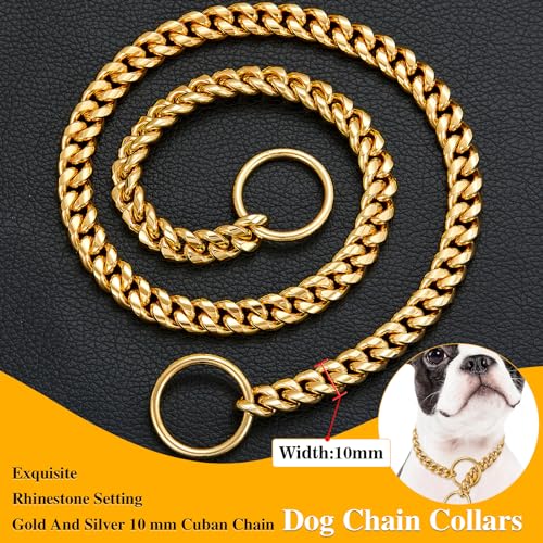 P Chain Collar, 10MM wide, 18K Gold Plated Cuban Link Strong Heavy Duty Chew Proof for Small Medium Big Dogs (25cm) - Image 3