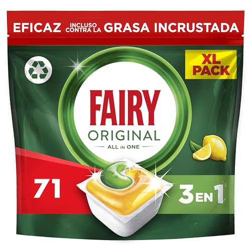 Fairy Original Todo En Uno Cápsulas De Lavavajillas, Limón, 71 Cápsulas, Efectivas Incluso En La Grasa Reseca