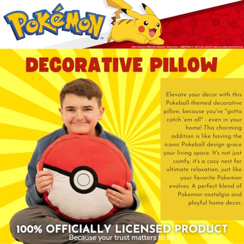 Image of Pokemon Pokeball Decorative Plush Pillow - Anime Bedding Accent for Kids - Super Soft, One Size - (Officially Licensed Product) by Franco
