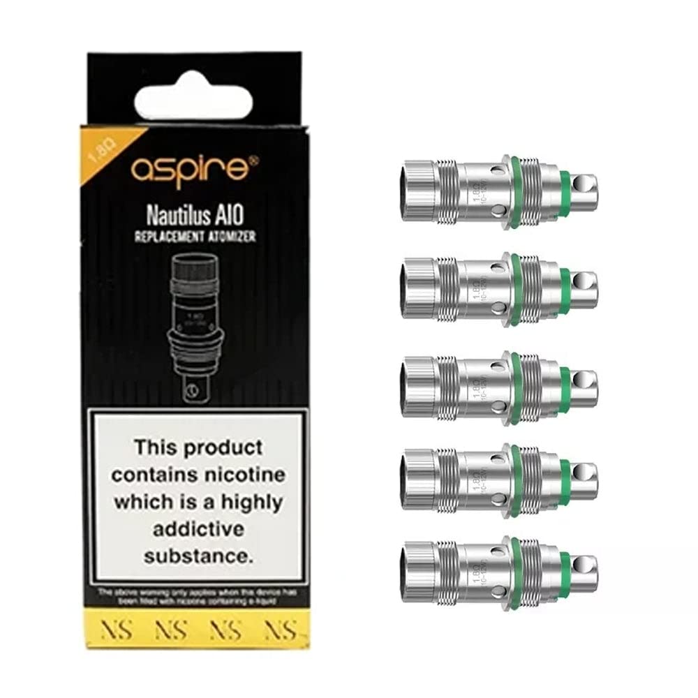 Aspire NAUTILUS AIO Coil NS 1.8 Ohm [Pack of 5] - Nic Salts Optimized, 10 to 12W, 5 to 10 Mins Priming, 50/50, Replacement Coil for Nautilus/Mini/2/3/GT/Zelos2/Zelos3, No Nicotine