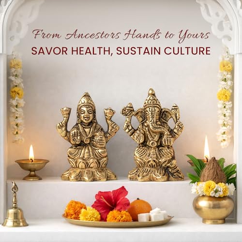 Image of Habere India-All the Cultures Fabricating India Brass Lakshmi Ganesh Idol Set for Pooja Room | Pure Brass Lakshmi Ganesh Murti for Home | Decorative Statue for Mandir (Design06: L4 x W3 x H6 cm)