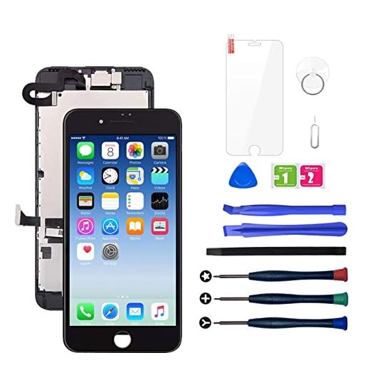 LWMTT Displayreparationsset för iPhone 7 display svart ersättning LCD pekskärm digitizer med skärmglas, lim och komplett gratis professionellt verktygsset med frontkamera högtalare