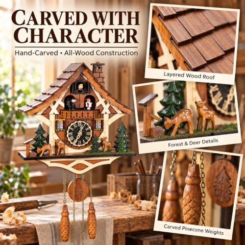 Handmade Wooden Cuckoo Clock, Quartz Wall Clock, Gift for Family - Image 3